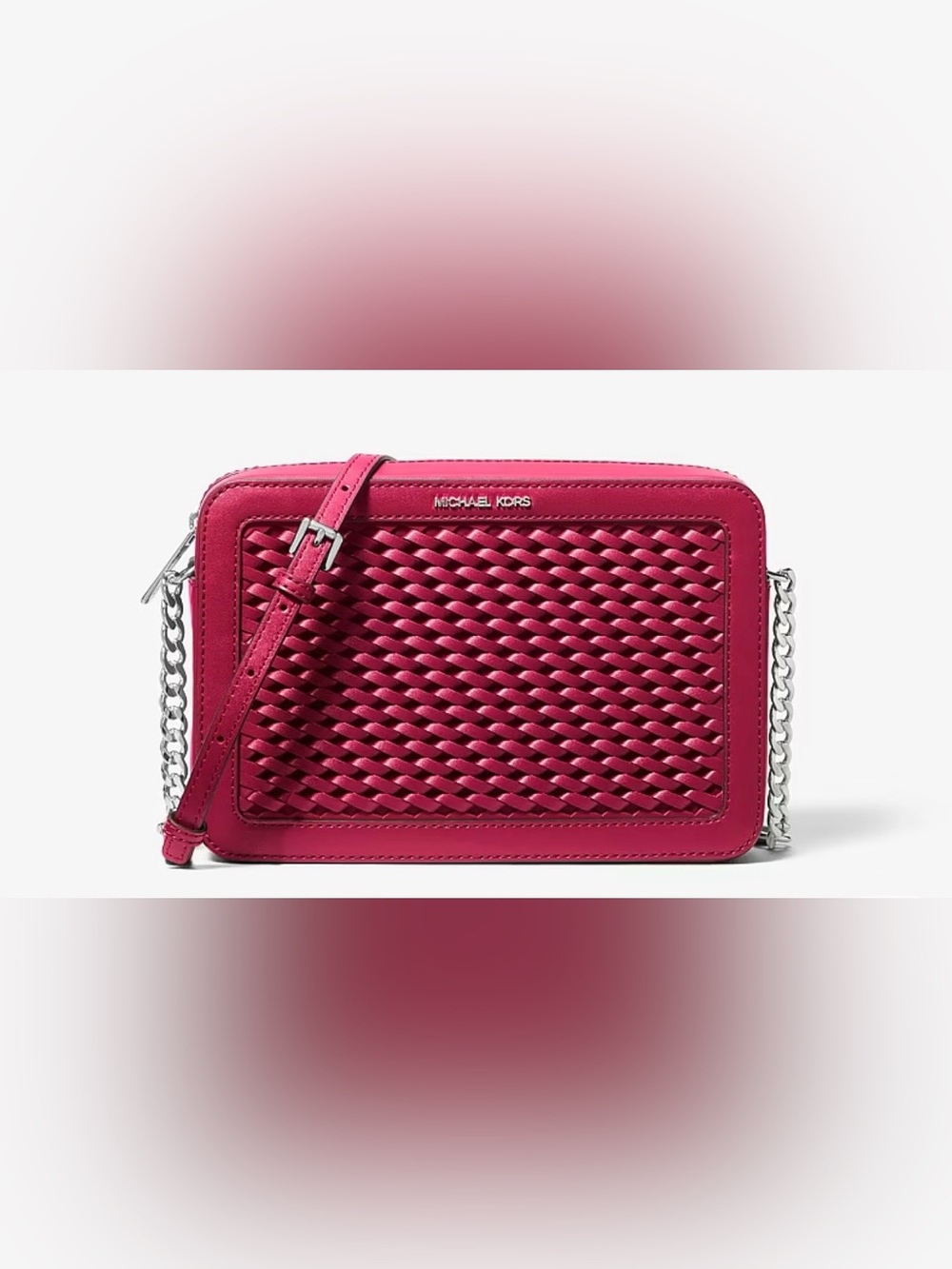 Michael Kors Fuchsia Woven Leather Crossbody with Gold Logo